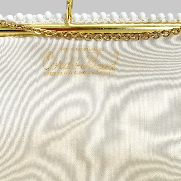 Corde Bead Purse Evening Bag Beaded Ivory Off White Gold Clasp Hand Strap OS - Picture 5 of 7